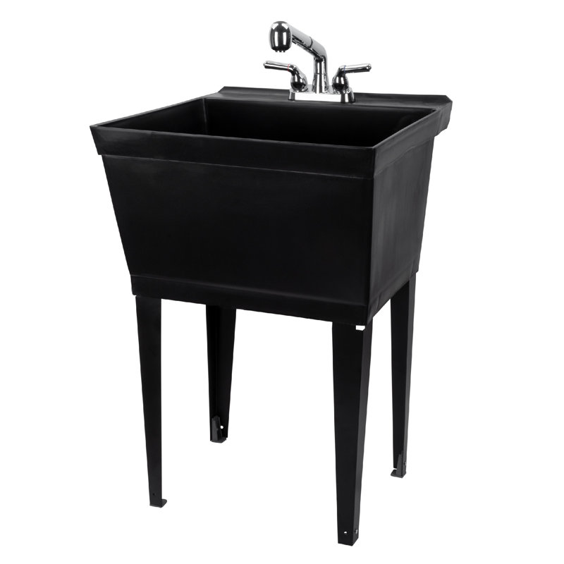23.5'' L x 22.875'' W Freestanding Laundry Sink with Faucet, Chrome, Black