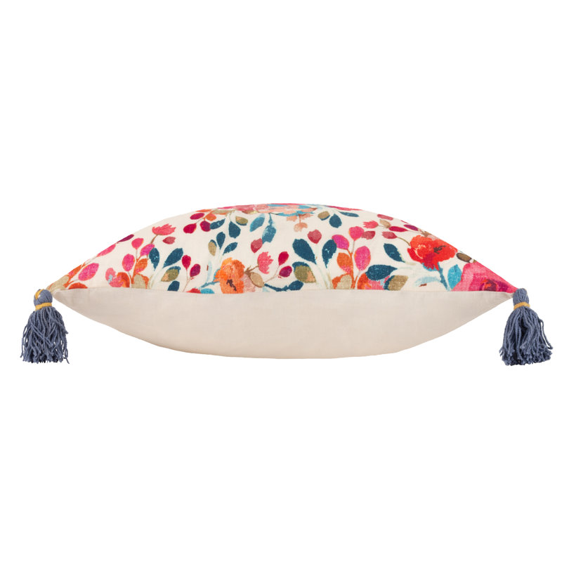 Haring Posies Floral Tasselled Cushion, Feathers
