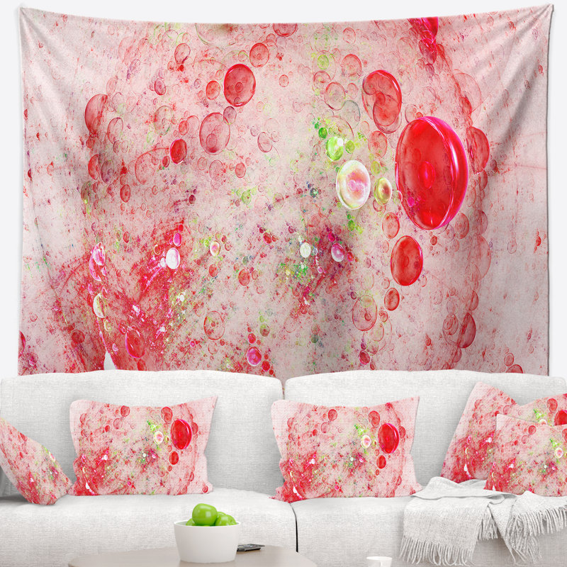 Tapisserie de planète de couleur fractale en rouge abstrait de bulles, H 50 po x l 60 po