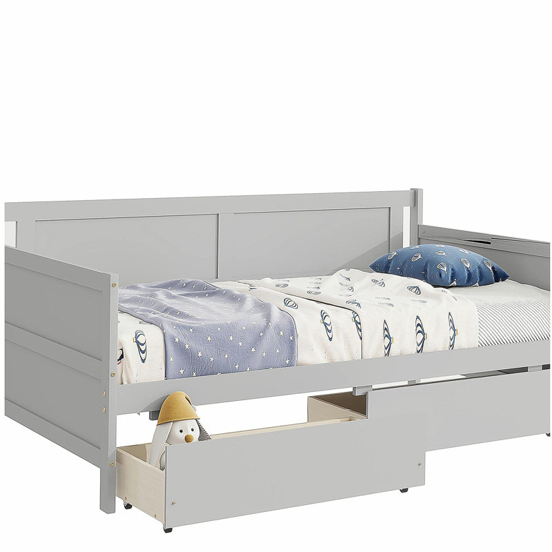 Doubler bed with two storage drawers, Gray