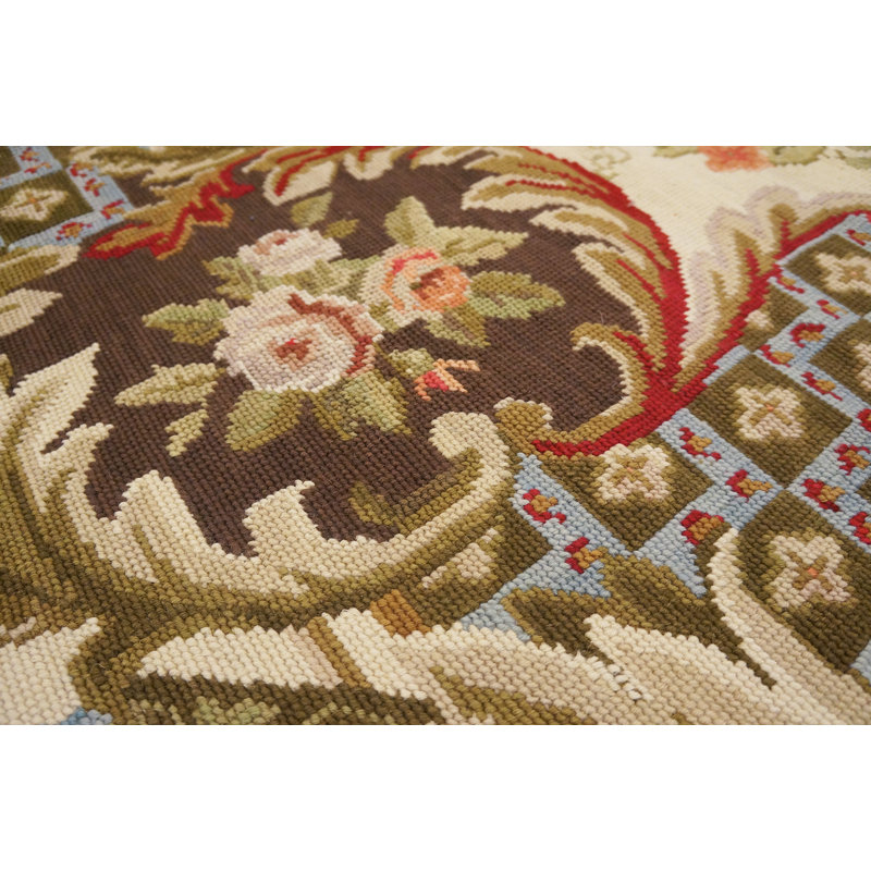 Tapis unique en laine noué à la main de 9 pi x 12 pi rouge / bleu / blanc / brun