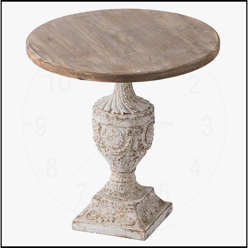 Table ronde exquise en bois antique avec détails floraux complexes et médaillon