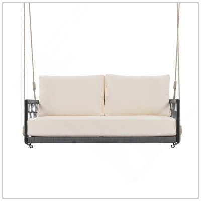 1-Piece Woven Rope Outdoor Swing Sofa With Soft Cushions Seating 2 For Patio, Courtyard And Balcony