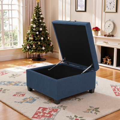 Tufted Upholstered Fabric Storage Ottoman With Birch Wood Legs