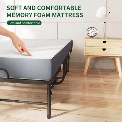 Lit pliant de 75 pouces avec matelas en mousse à mémoire de forme de 5 po, lit d'appoint escamotable peu encombrant, structure en métal robuste sur roulettes, lit simple portable pour adultes et invités