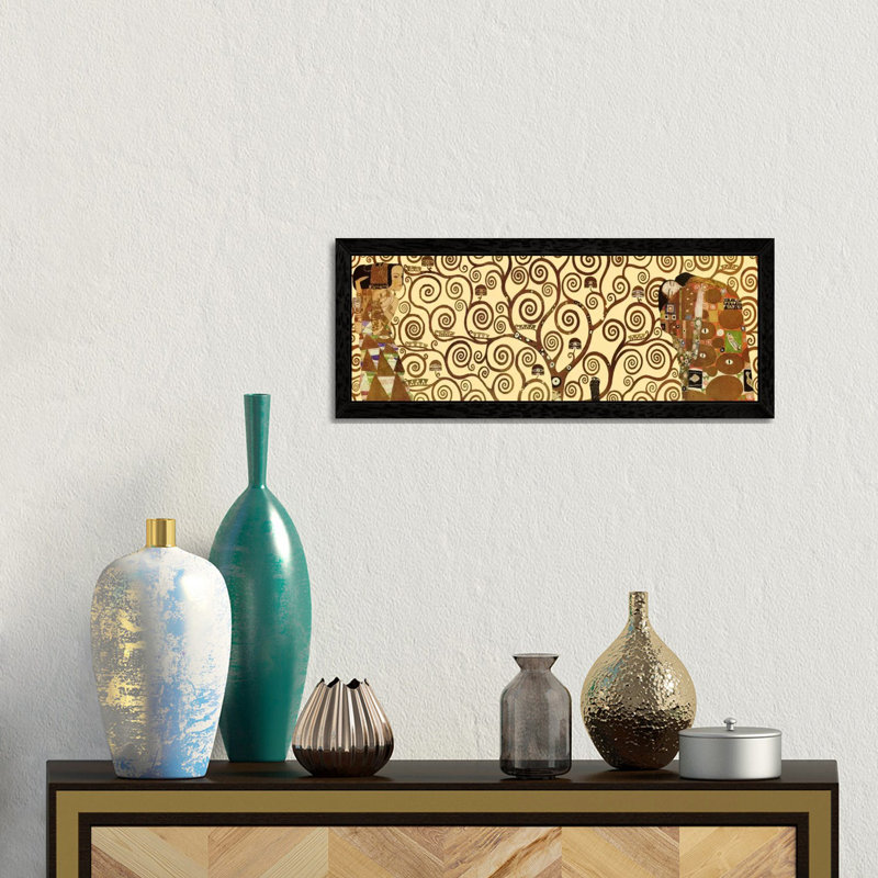 The Tree of Life by Gustav Klimt - 1 Piece Floater Frame Panoramic Painting on Canvas, 30.48 cm H x 91.44 cm W