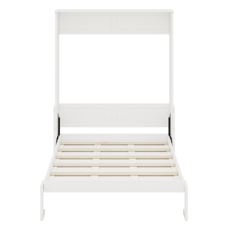 Lit escamotable avec bureau, lumières DEL et station de charge USB, Blanc