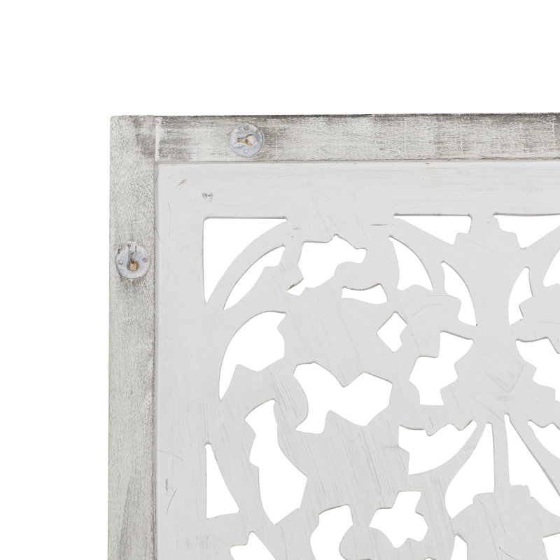 Gray Mango Wood Handmade Intricately Carved Floral Wall Panel