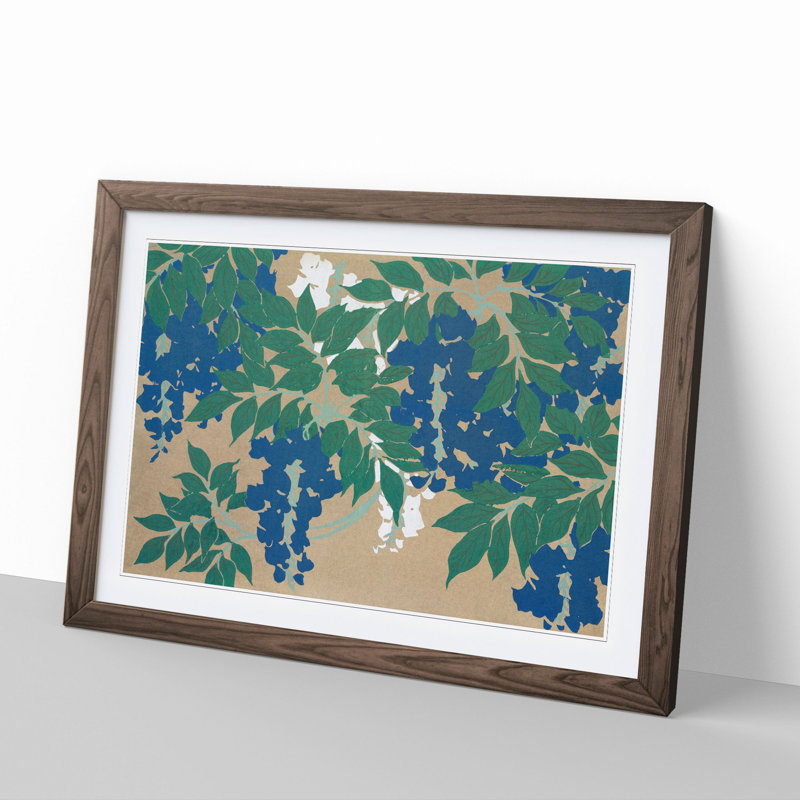 Wisteria by Kamisaka Sekka - Picture Frame Painting, 27cm H x 36cm W x 2cm D, Walnut Framed
