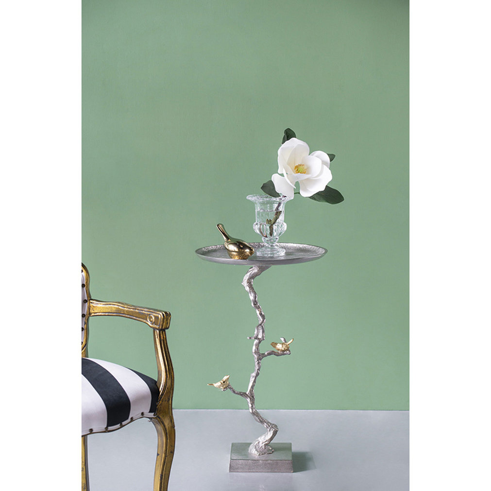 Mercer41 Round Aluminum Side Table with Silver Branch Design and Gold ...
