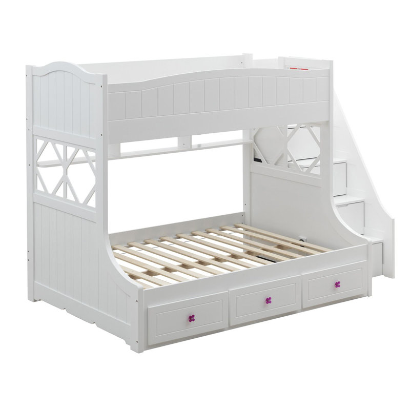 Lit superposé simple en bois avec 7 tiroirs Yolande