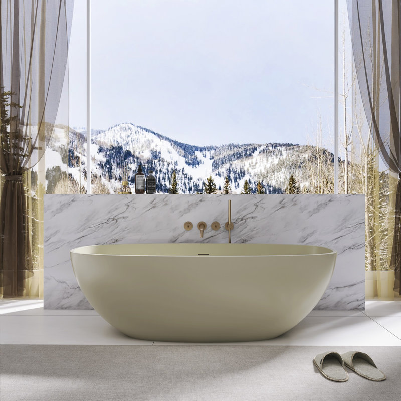 Baignoire de trempage à surface solide 66,9 ", autoportante, forme ovale, beige