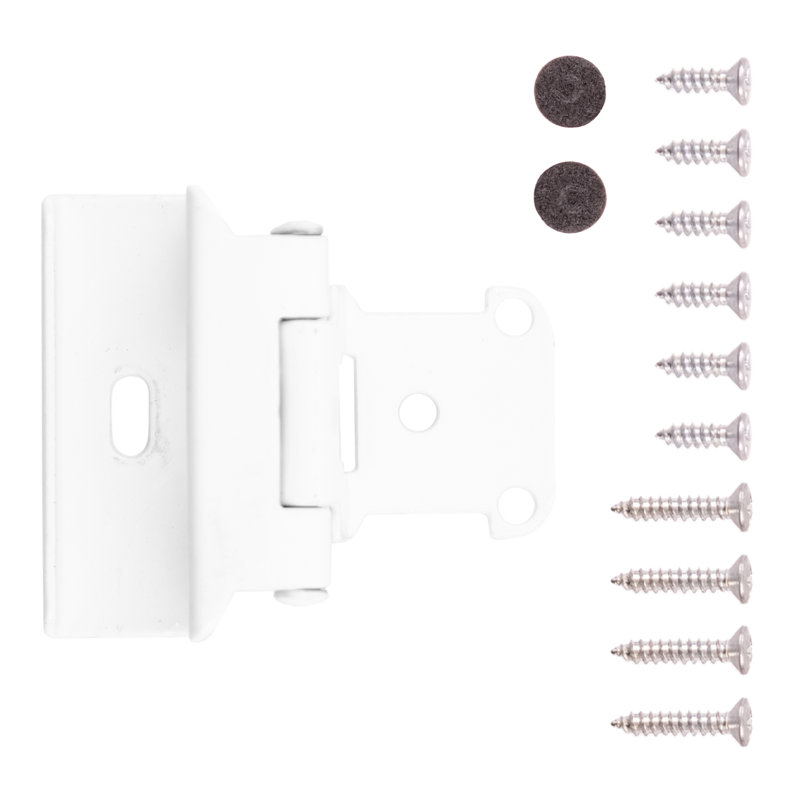 Charnière de porte d'armoire à fermeture automatique semi-dissimulée 1/2 po, Blanc thermolaqué, 2