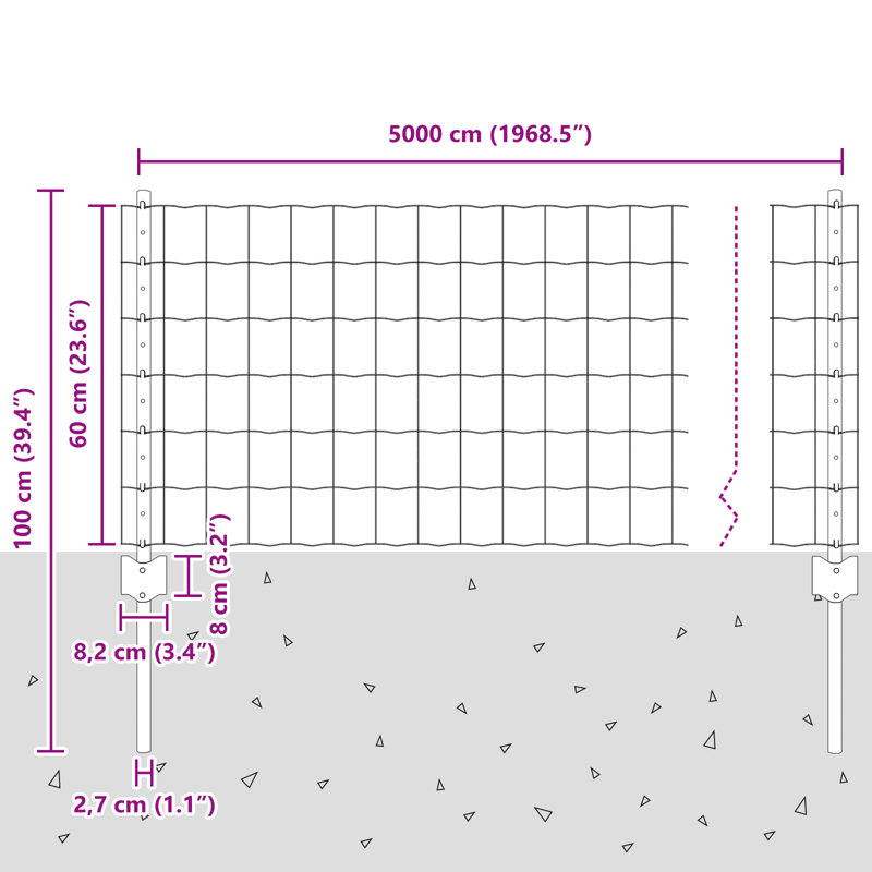 Euro Fence With 22 U Posts Steel, Green, 60cm H x 5000cm W