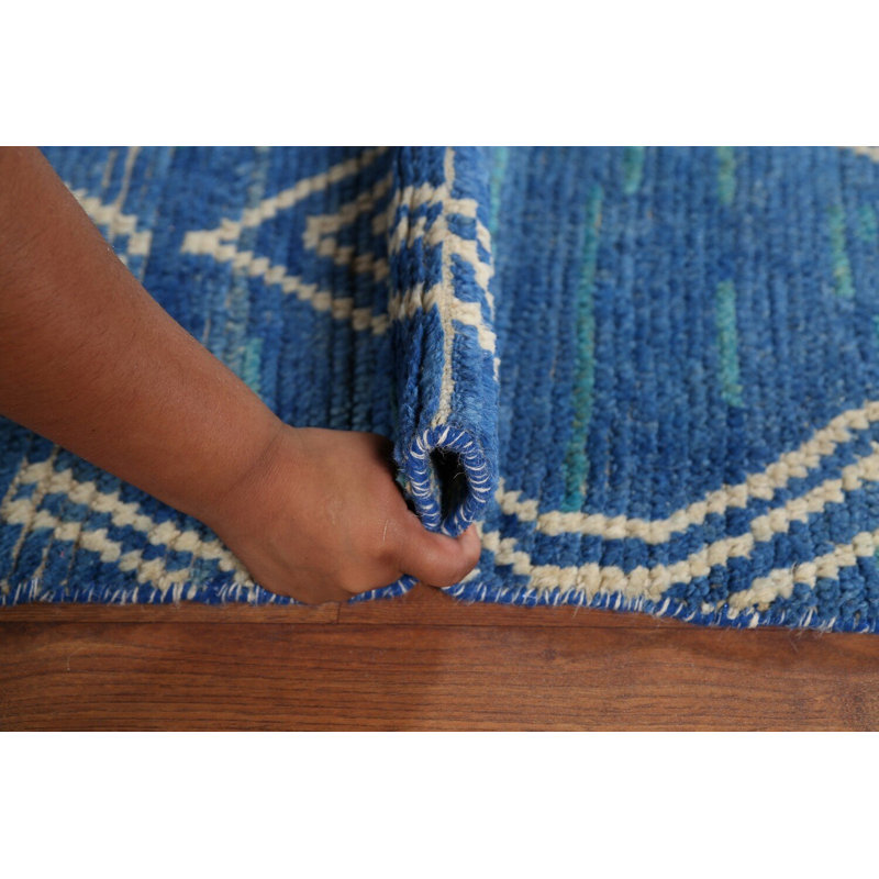 Tapis oriental marocain bleu fait à la main 6 x 10