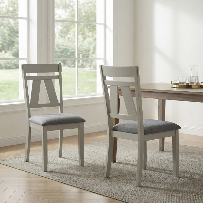 Badgery 41.3" H Upholstered Solid Dining Chairs with Slat Back (Set of 2)