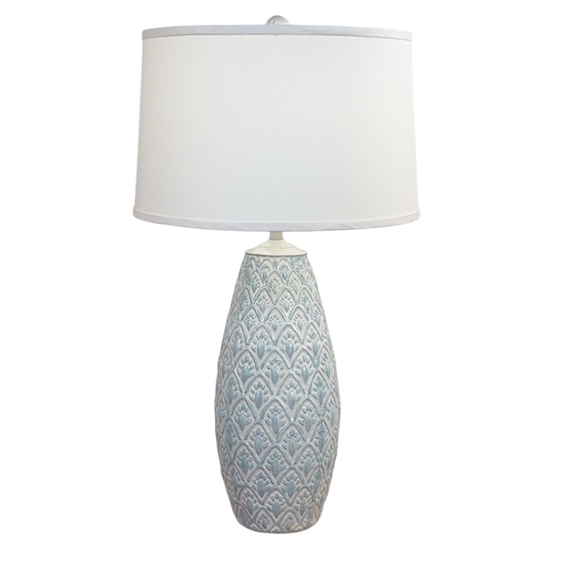 Grande lampe de table avec vase en fleur, Bleu