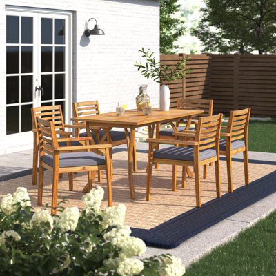 Tinnin 6 - Person 59" Long Dining Set with Cushions by Beachcrest Home