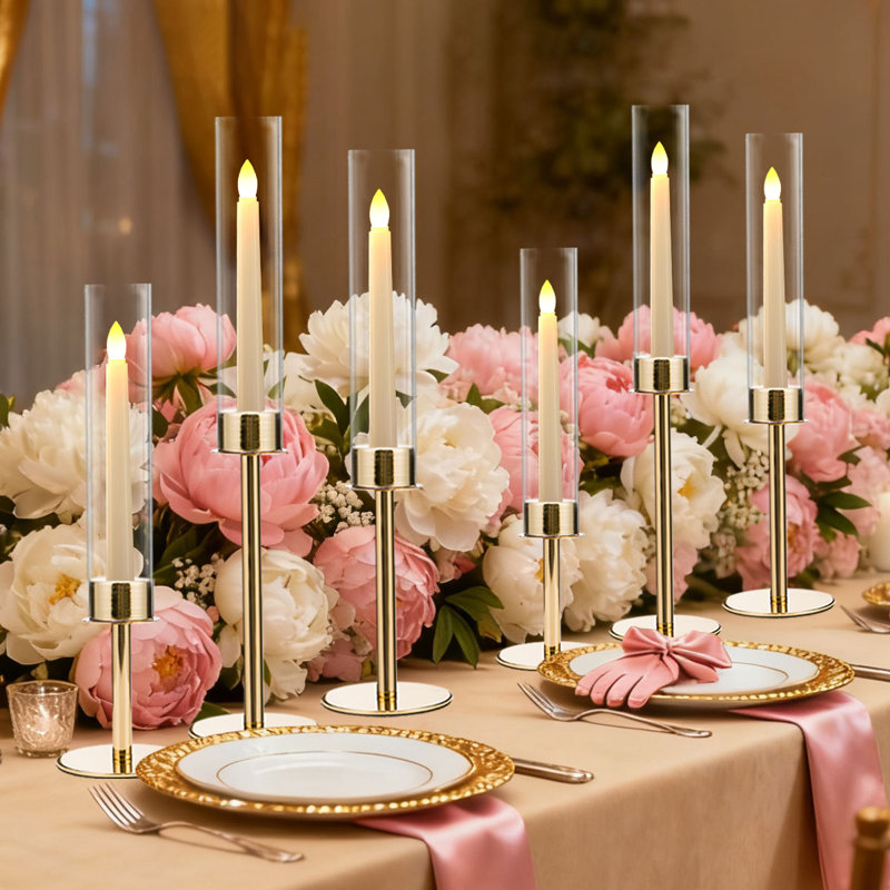 6 Piece Gold Acrylic & Metal Candle Holder Set, Modern Tabletop Centerpiece Decor for Home Wedding Party, Christmas & Halloween decorations
