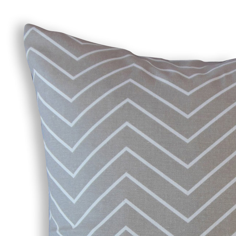 Oreiller en coton Adelphie Zigzag, 22 po x 22 po, Coussin décoratif, Gris clair