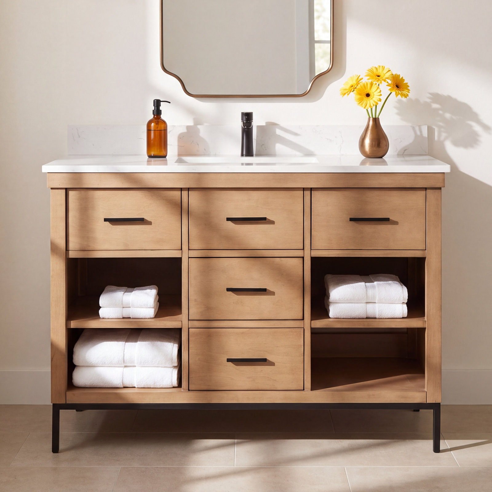 Kesia 48 " Single Bathroom Vanity, Brown, Matte Black