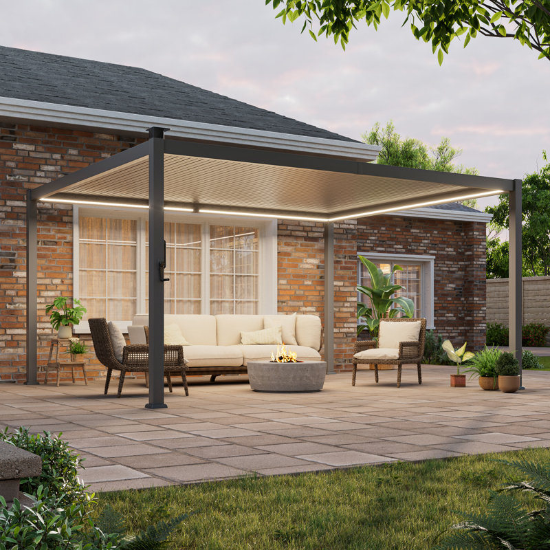 Pergola solaire à persiennes à DEL, pergola d'extérieur avec lumières à DEL et pergola en métal à toit rigide avec toit réglable