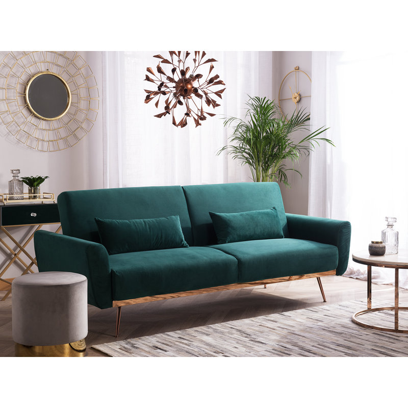 Trenton 3 Seater Velvet Sofa Bed, Green
