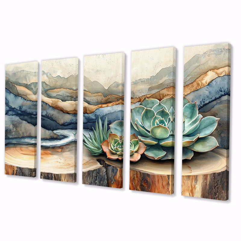 Huntsberry - Succulents, art mural - Toile d'art murale en T, H 32 po x l 80 po, 5