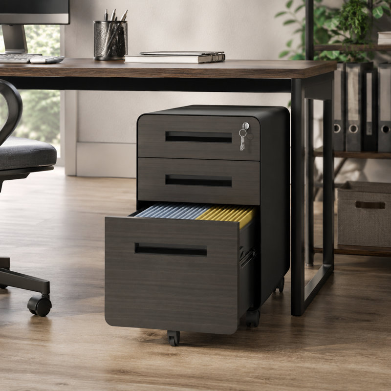 Classeur à 3 tiroirs avec serrure, classeur en métal noir sur roulettes, armoire de rangement verrouillable sous le bureau pour bureau à domicile, entièrement assemblé