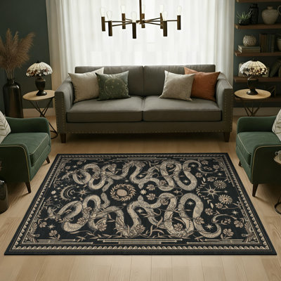 5x7 Area Rugs for Living Room Vintage Gothic Snake Rug with Non Slip Backing, Non Shedding Low Pile Washable Rug Stain Resistant Foldable Mats for Dining Room, Bedroom, Office