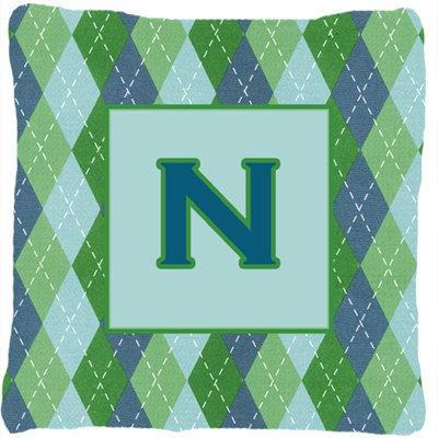 Monogramme initiale Argyle bleu intérieur/extérieur Throw Pillow