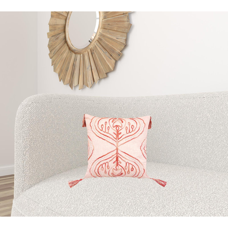 Coussin décoratif en polyester 17 po x 17 po avec fermeture à glissière damassé, Corail damassé