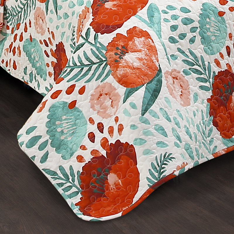 Poppy Garden 100% Cotton 320 TC Reversible Traditional  3 Piece Quilt Set, Queen Quilt + 2 Standard Shams, Multi