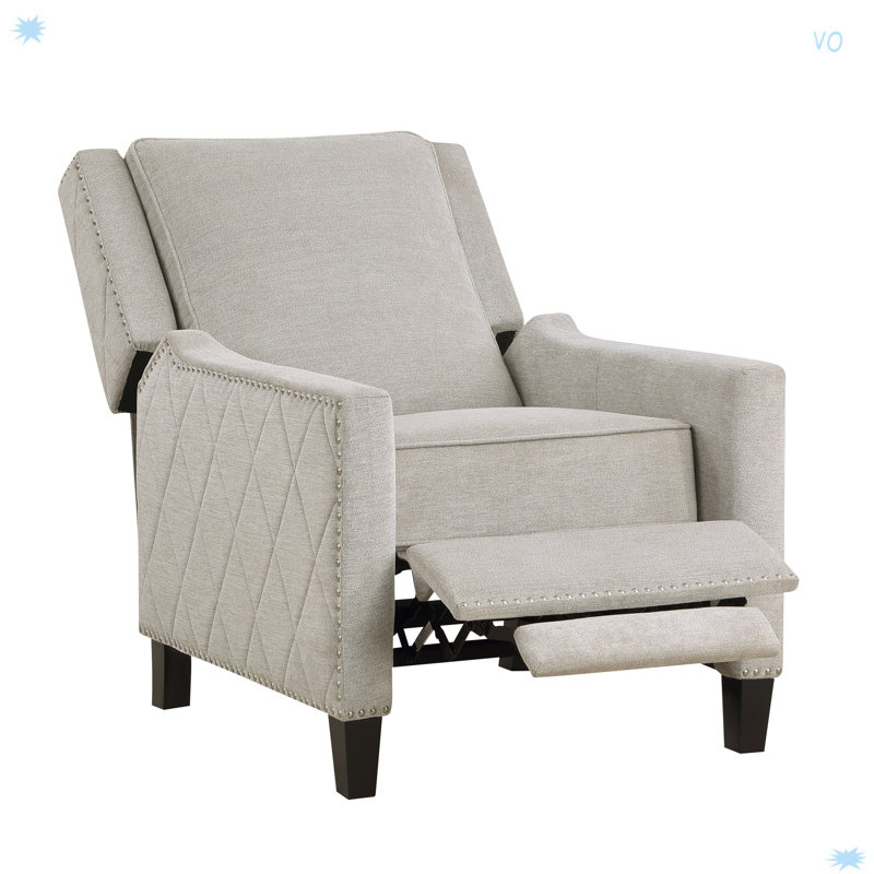 Modern Home Furniture Reclining Chair 1Pc Sand-Color Textured Fabric Upholstered Nailhead Trim Solid Wood Frame Self-Reclining Motion Chair