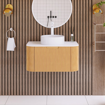 30 po Ensemble de meuble-lavabo mural W avec comptoir en marbre blanc assemblé