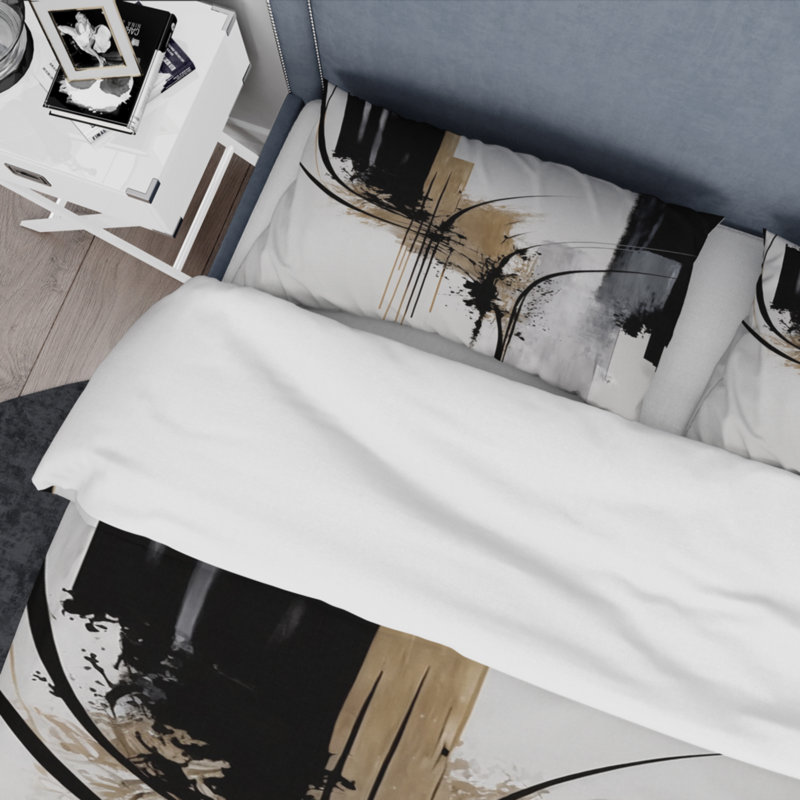 Noir, blanc et or Expression II - Ensemble de housse de couette géométrique moderne - Microfibre de polyester