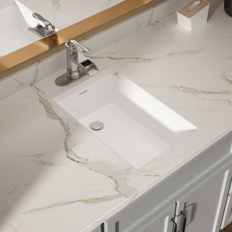 13.75" L x 20.25" W Undermount Bathroom Sink White Ceramic Rectangle Bathroom Sink with Overflow