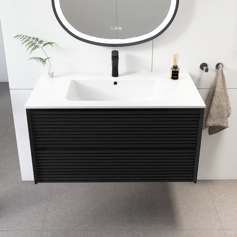 Meuble-lavabo flottant mural 36 po avec lavabo 36 po, Chêne foncé