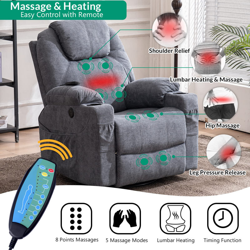 Upholstered Recliner, Gray Polyester Blend