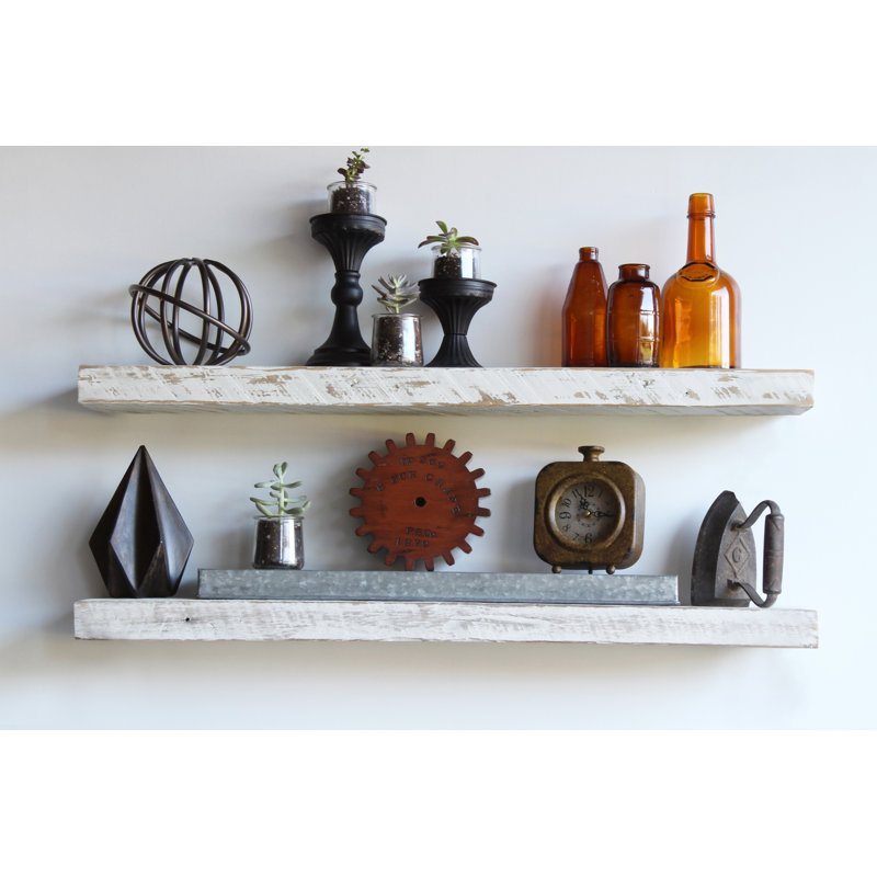 Joao 2 Piece Solid Wood Floating Shelf, White Washed, 2" H x 48" W x 4.5" D