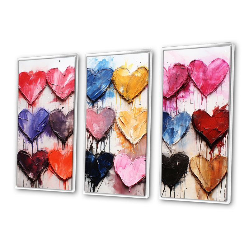 Rose et bleu cœur Pop Art 2 - Art mural Pop Art, H 28 po x l 36 po x P 1 po, Cadre flottant blanc