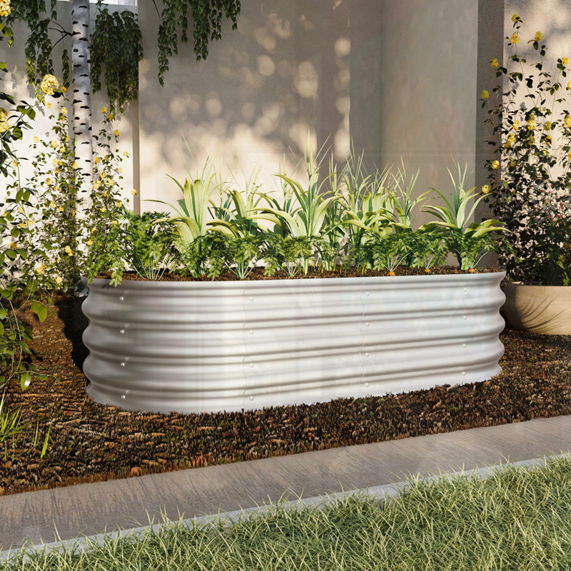 Galvanized Planter Raised Garden Beds, 12" H x 46.65" W x 24.6" D, Silver