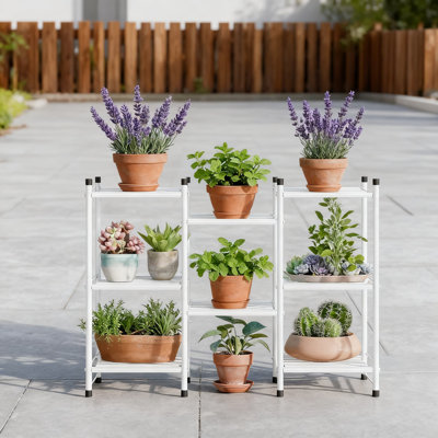 Metal Plant Stand Ladder Shelf For Multiple Plants, Indoor Outdoor Plant Pot Holder For Patio Living Room Garden by Arlmont & Co.