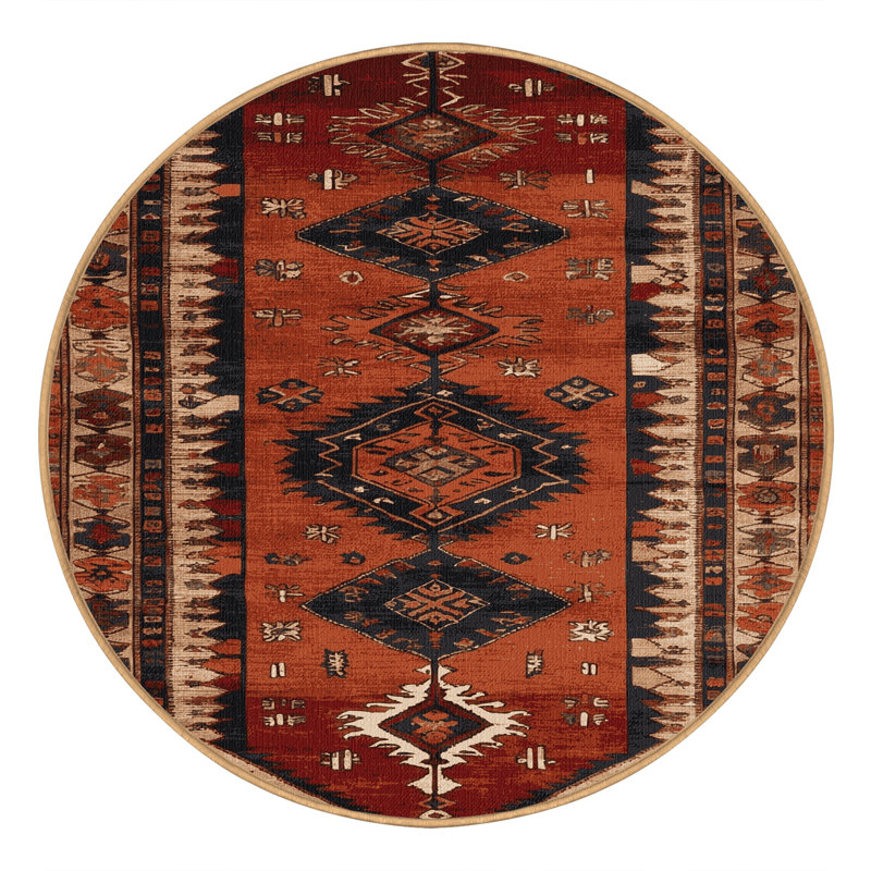 Tapis brun turc lavable à la machine, Rond 3 pi