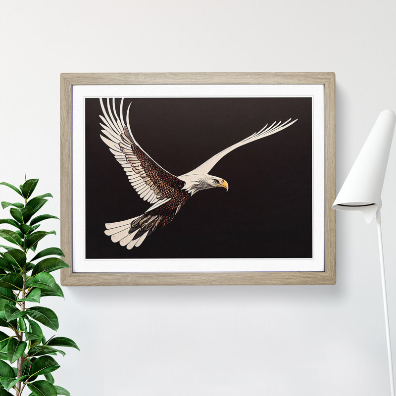 Delightful Eagle Bird - Single Picture Frame Print, 25cm H x 34cm W x 2cm D, Oak