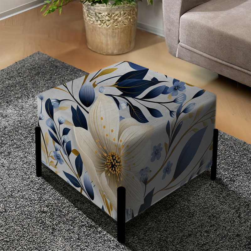 Bleu et blanc Mystic Reverie Blooming Delights I - Repose-pieds carré floral