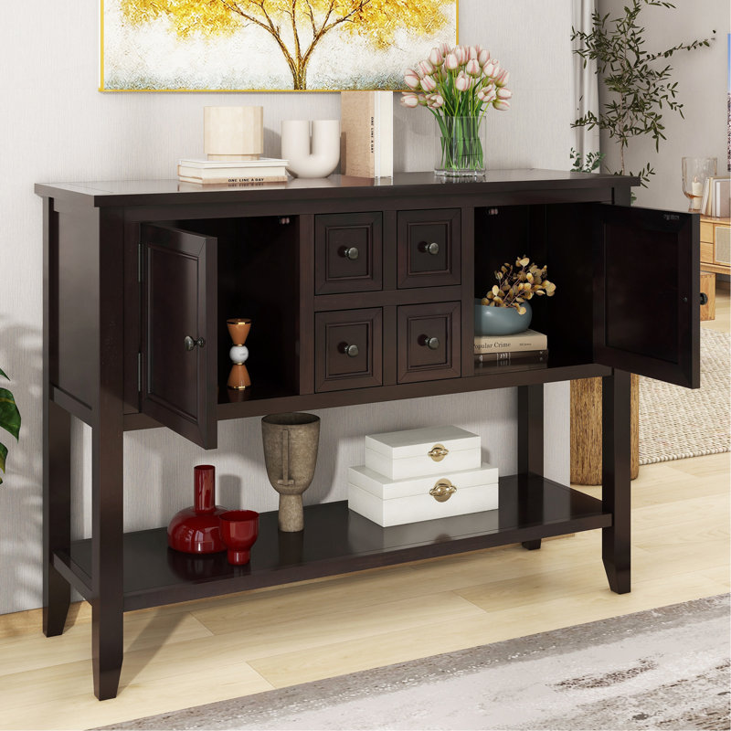 Cambridge Series  Ample Storage Vintage Console Table With Four Small Drawers And Bottom Shelf For Living Rooms, Entrances And Kitchens