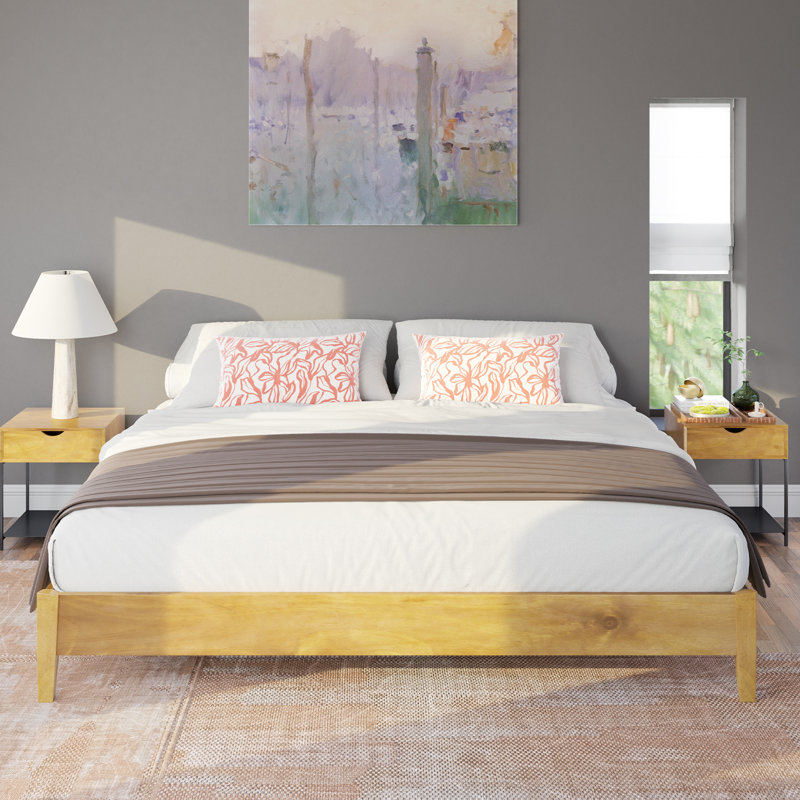 Rael Solid Wood Bed Frame with No Headboard, Natural, King