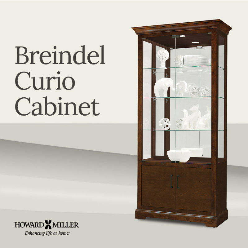 Breindel Solid Wood Lighted Curio Cabinet, Cherry Bordeaux