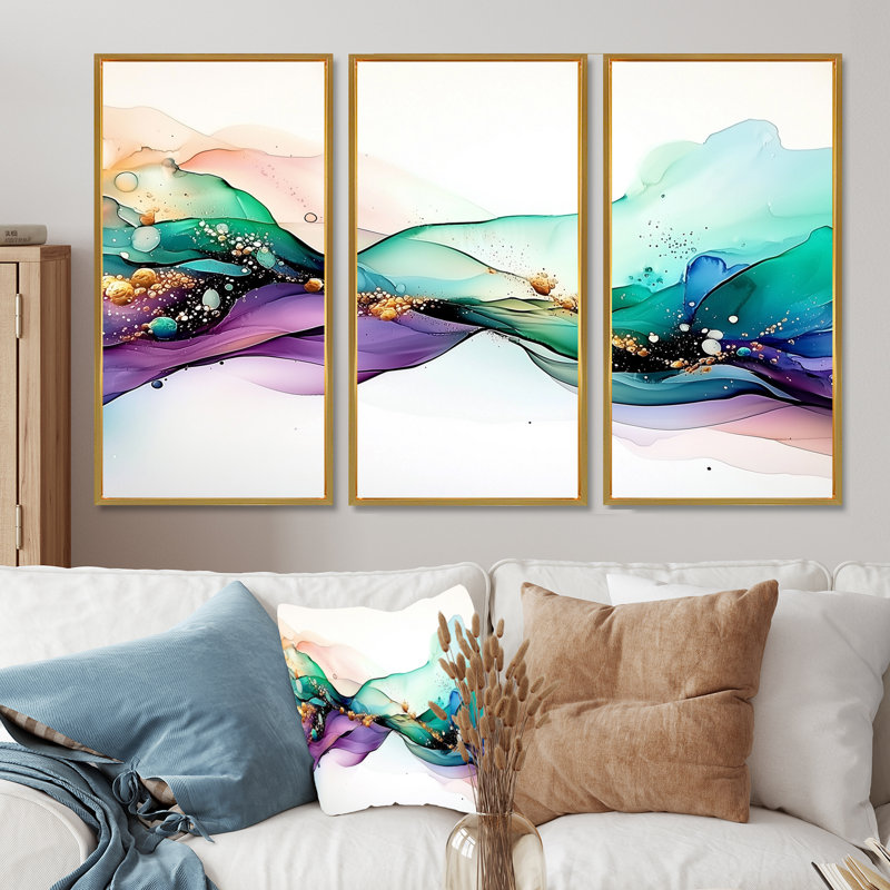 «Ethereal Violet», impression d'art mural, Reproduction avec cadre flottant, H 32 po x l 48 po, Doré